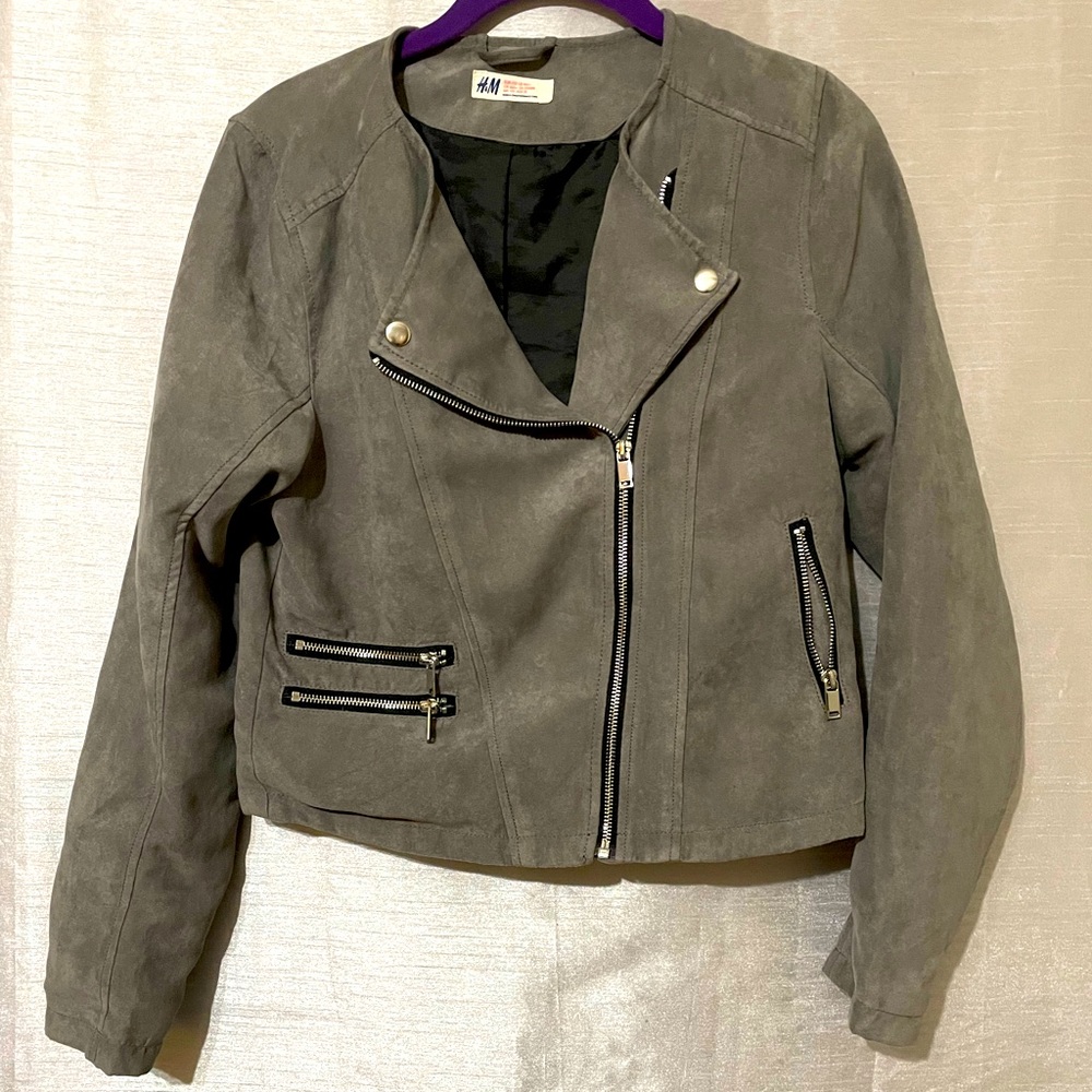 H&M girls gray moto style jacket 14+